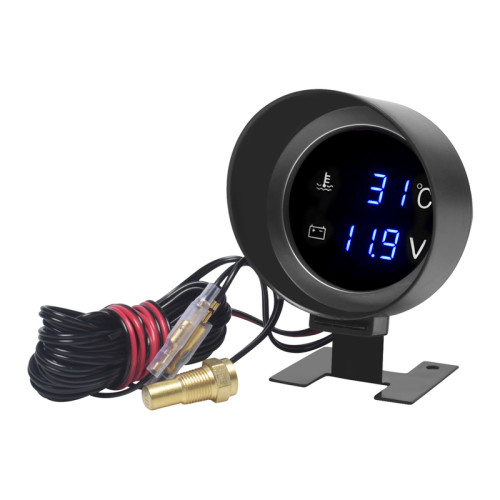 汽车货车改装12V24V水温电压一体表炮式圆形数显电子水温表显示器
