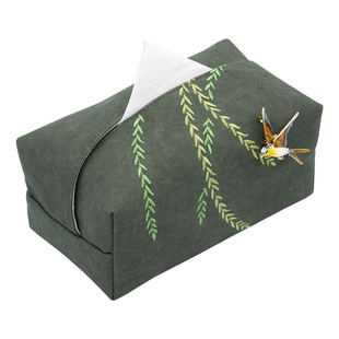 春燕文创纸巾盒布艺抽纸袋创意刺绣柳条纯棉纸巾套定制胸针燕子