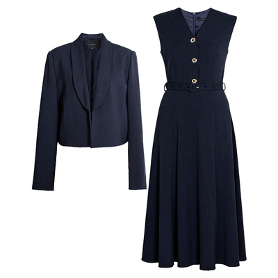 罗衣高级通勤深蓝色两件套