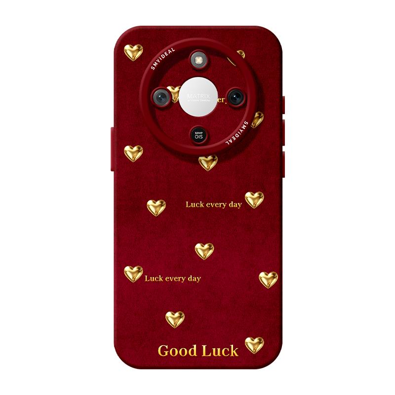 适用荣耀x70手机壳新款x60pro红色x50保护套新年x40gt防摔马年感70华为X50GT外壳x50i+布绒爱心x70pro过年x60