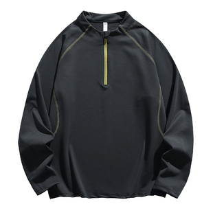 迈特优山系户外半拉链哈苏长袖T恤男宽松透气速干运动打底衫上衣