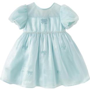 戴维贝拉儿童连衣裙夏装新款蓝色蓬蓬纱裙女童法式公主裙洋气童装