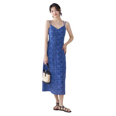 克莱因蓝吊带法式ONEMORE碎花裙