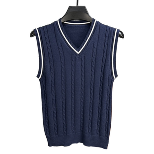 毛衣背心男马甲纯棉V领春秋季男装无袖坎肩线衣针织外套修身潮流