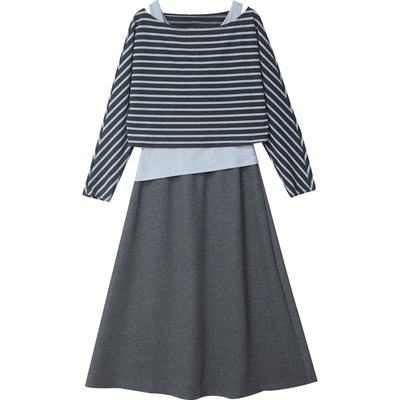 2026春季百搭条纹一字肩三件套