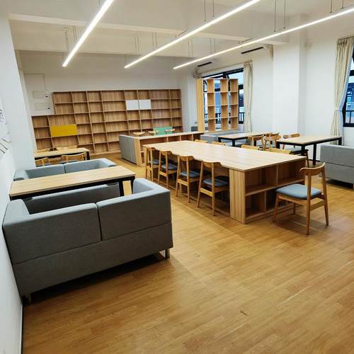 1现代简约原木阅读室长条桌椅大型商务组合桌阅读会客会议室