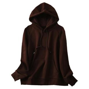 咖色加绒连帽卫衣女2025秋冬季新款休闲宽松加厚保暖打底外穿上衣