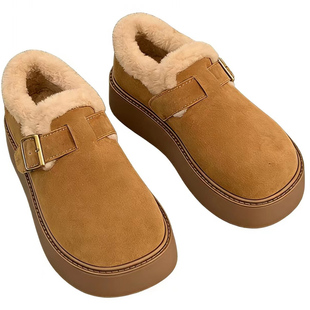 厚底雪地靴女款2025新款冬季加绒加厚勃肯鞋一脚蹬东北棉鞋面包鞋