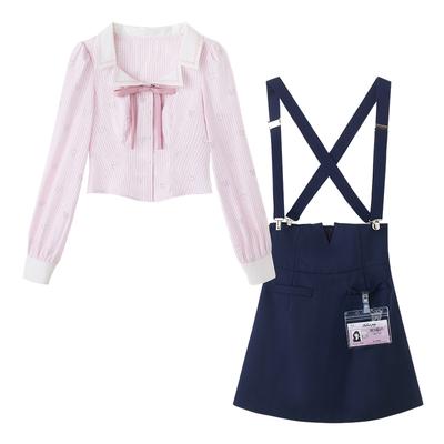 甜美风爱心烫钻条纹衬衫女春