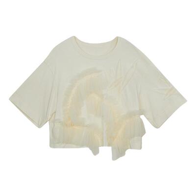 谜底短T恤短袖女秋季新品百搭立体网纱拼接宽松上衣243MT1202