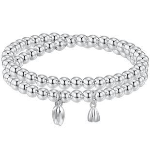 吴越老银铺两世欢纯银串珠手链足银双圈手串女士轻奢时尚手饰礼物