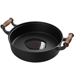 铸彩铸铁煎锅平底锅加厚深生铁煎饼铛不粘家用无涂层水煎包烙饼锅