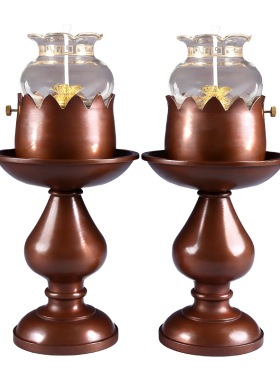 紫铜酥油灯供佛前摆件一对