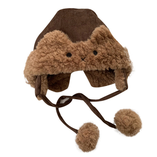 可爱兔耳朵麂皮绒毛绒帽子女冬季显脸小保暖护耳帽加绒加厚包头帽