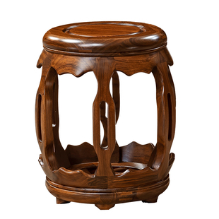 新中式乌金木纯实木鼓凳圆凳矮墩坐墩家用餐桌凳子古筝凳琴凳仿古