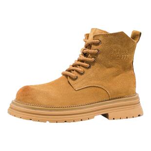 痞帅马丁靴男鞋春季高帮大黄工装翻毛皮鞋美式复古英伦风休闲皮靴