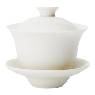 恒福陶瓷功夫茶具定窑白三才盖碗茶碗高档礼品古玉瓷大盖碗160ml