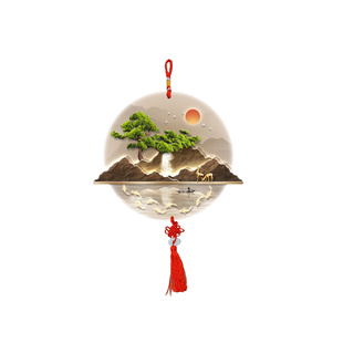 高山流水轻奢挂件墙上壁挂画新中式挂饰装饰画圆形中国结免打孔