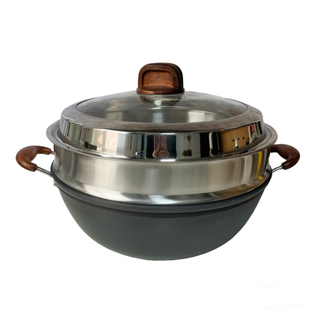 华玲大鹰34cm36cm铸铁锅双耳带蒸笼铁锅无涂层家用圆底加厚炖锅