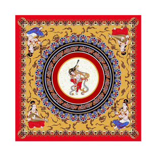 敦煌壁画丝巾90CM加厚烫金重磅真丝反弹琵琶方巾真丝披肩围巾包邮