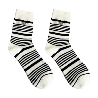 春夏字母纽扣条纹中筒袜女ins风韩式潮流外穿百搭吸汗透气堆堆袜