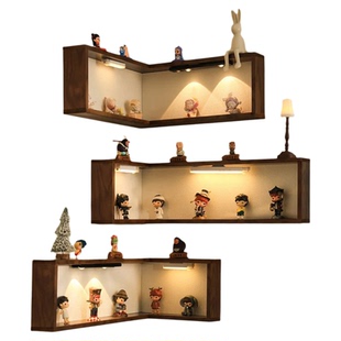 盲盒收纳盒转角90度手办展示置物架实木壁挂墙上萌粒拐角玄关