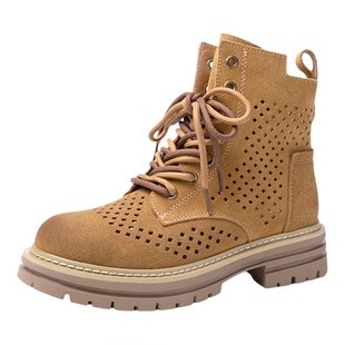 真皮镂空马丁靴短靴靴子女女款2026新款棕色女靴厚底夏季透气爆款