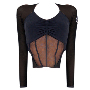 HC·DANCE拉丁舞服练功服修身上衣摩登舞服网纱连体衣长袖DS1021