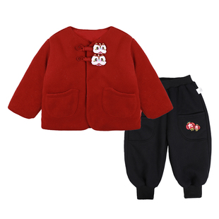 儿童拜冬年服新中式国风冬装唐装男女童过年衣服红色喜庆夹棉外套