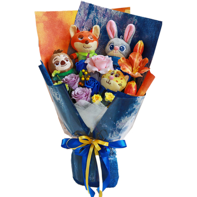 疯狂动物城朱迪尼克毛绒公仔花束