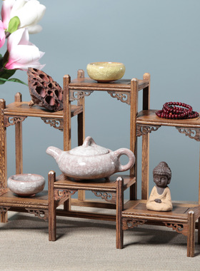 新中式实木鸡翅木小博古架微型家居客厅酒柜茶室办公室装饰品摆件