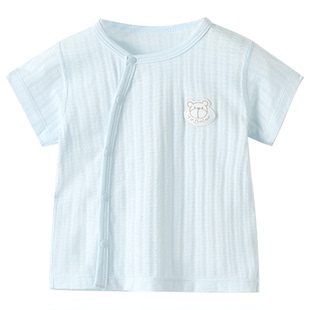 婴儿上衣短袖T恤纯棉夏季薄款新生睡衣宝宝夏天衣服透气网眼单件