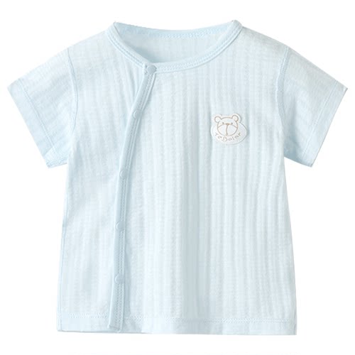 婴儿上衣短袖T恤纯棉夏季薄款新生睡衣宝宝夏天衣服透气网眼单件