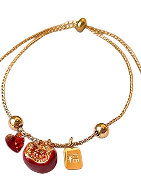 古婷酒红色石榴石福牌手链高级感