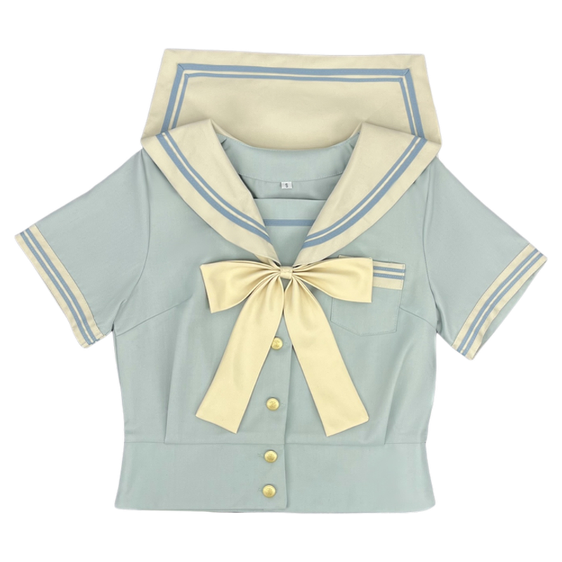 青月社原创时夏纽扣款水手服满襟