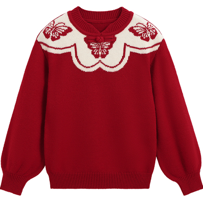 英氏中国风秋冬季女童毛衣