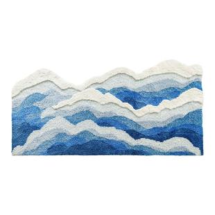 DDD北欧海浪卧室床边毯蓝色植绒地毯浴室脚垫客厅簇绒海洋地垫ins