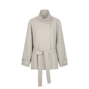 BLUEerror 立领系带收腰短款气质灰色风衣女法式宽松外套秋季新款