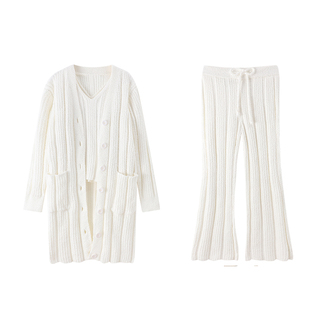 HEARMES 睡衣女秋冬季可外穿三件套装加厚加绒保暖珊瑚绒家居服