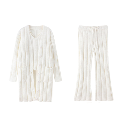 HEARMES 睡衣女秋冬季可外穿三件套装加厚加绒保暖珊瑚绒家居服