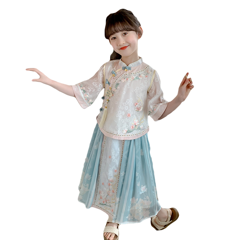 女童漢服2025新款夏裝兒童夏季國風(fēng)中式馬面裙套裝女孩夏款兩件套