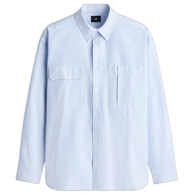 HM男装衬衫冬季通勤时尚宽松版型工装牛津纺衬衫1307965