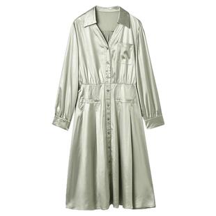 Outlets专柜撤柜正品 BI秋装2025新款时尚通勤中长裙光泽感连衣裙