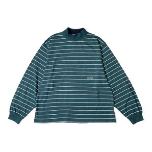 Beams x LLBean联名限定半高荷叶领男女款打底衫百搭条纹长袖T恤