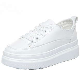 内增高小白鞋女2023春款百搭显瘦真皮透气松糕鞋厚底板鞋白色休闲