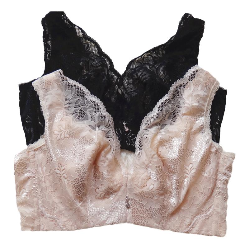 蕾丝超薄软钢圈全罩杯大胸显小背心式内衣女 收副乳调整文胸C D E