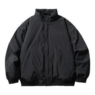 黑色复古立领夹克羽绒服冬季男生2025新款外套轻薄棉服加厚保暖