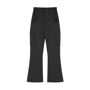 大于诗集 复古多口袋黑色工装裤长裤女小个子显瘦喇叭裤休闲裤秋