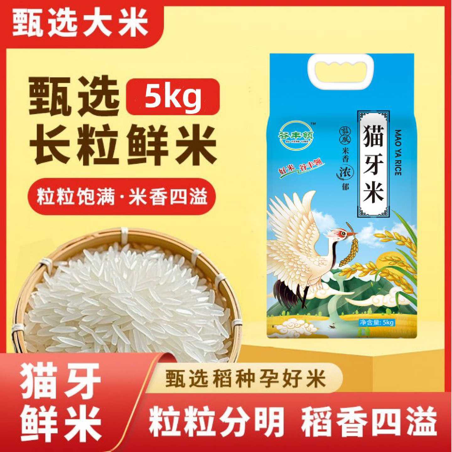 谷丰领长粒猫牙米520斤南方晚稻农家大米长粒香油粘米煲仔饭好吃