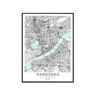 城市地图挂画现代北欧简约线描抽象画客厅沙发餐厅办公室可定制